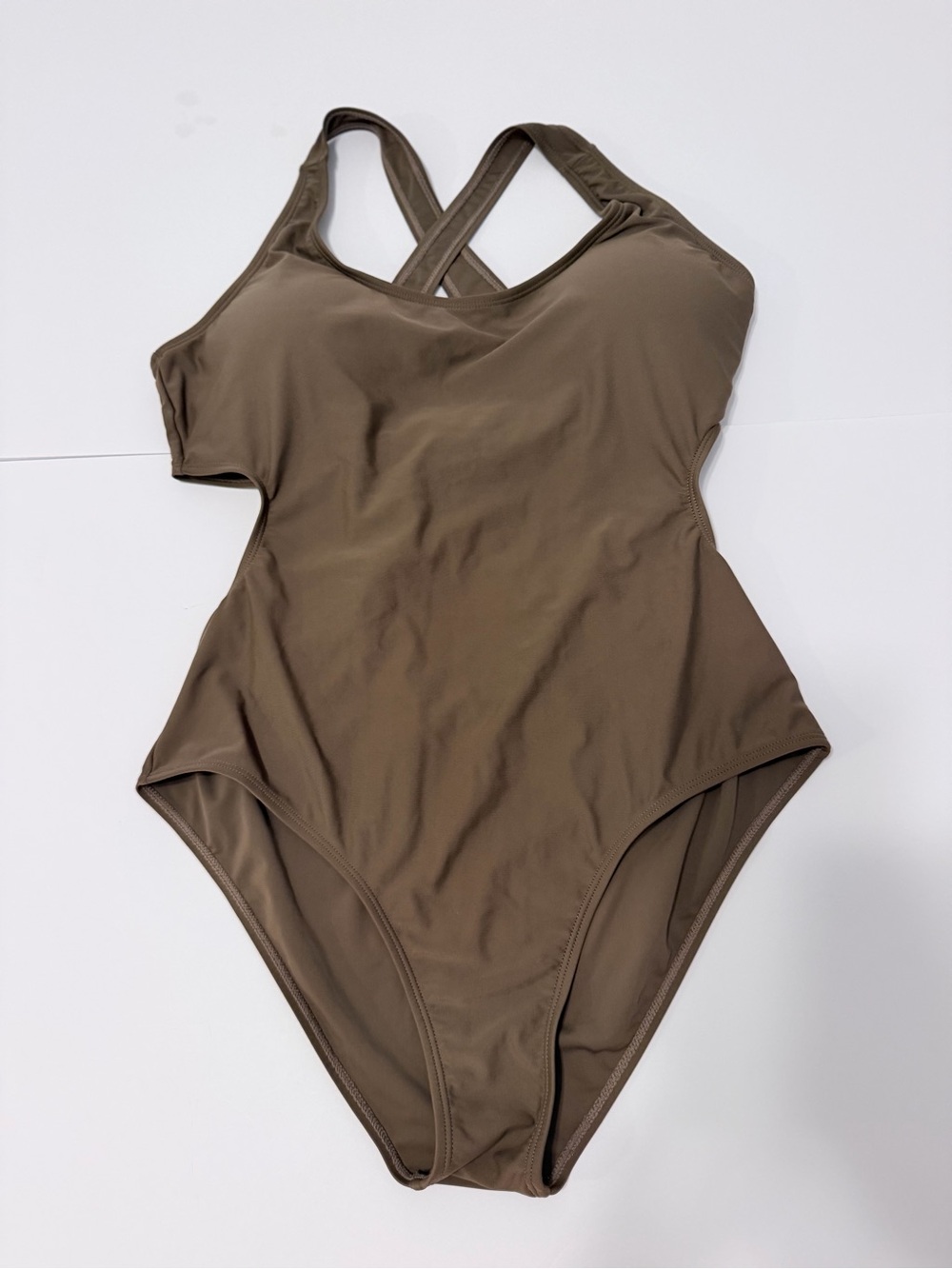 Sassa One Piece Swimsuit Brown Cut Out Monokini Crisscross Back Womens Large